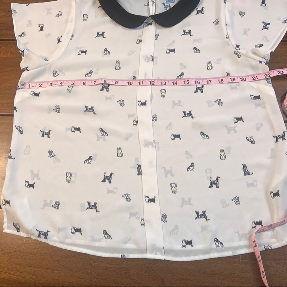 CeCe White Blouse with Black Peter Pan Collar and All Over Dog Print - Picture 2 of 7